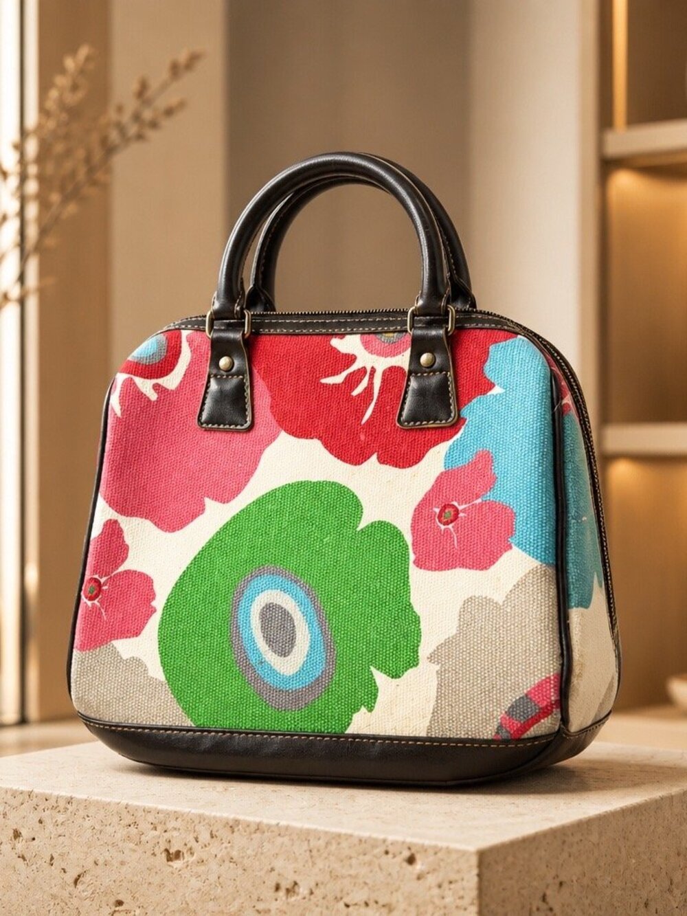 Victoria's Secret Y2K Vintage Floral Canvas Leather Small Handbag Grunge Boho